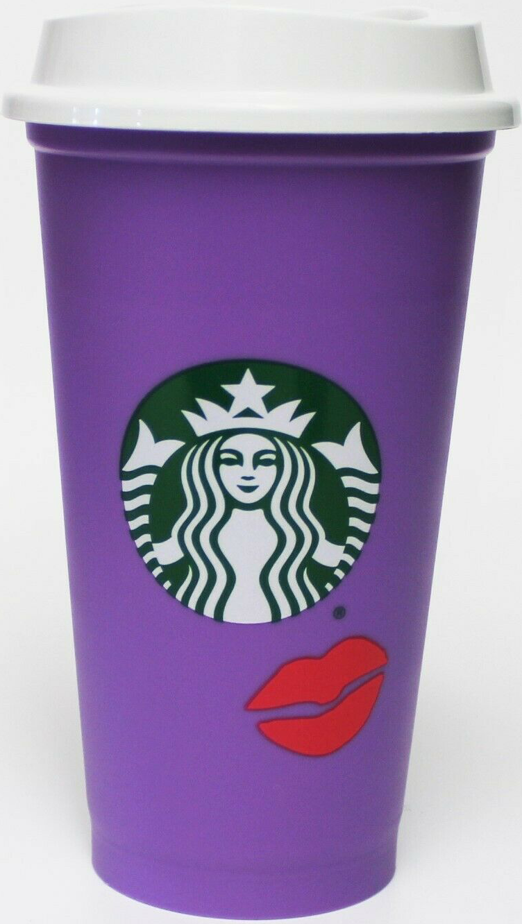 Starbucks Valentine 2021 Kiss Lips Changing Color Reusable Cup with Lid New