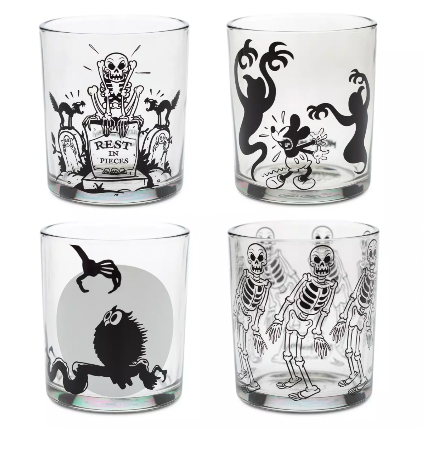 Disney Halloween Mickey The Skeleton Dance Short Glasses Set New with Box