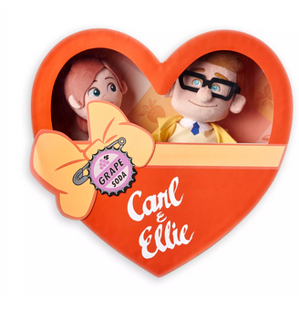Disney UP Carl & Ellie Valentine's Day Plush Set with Heart Shaped Box New