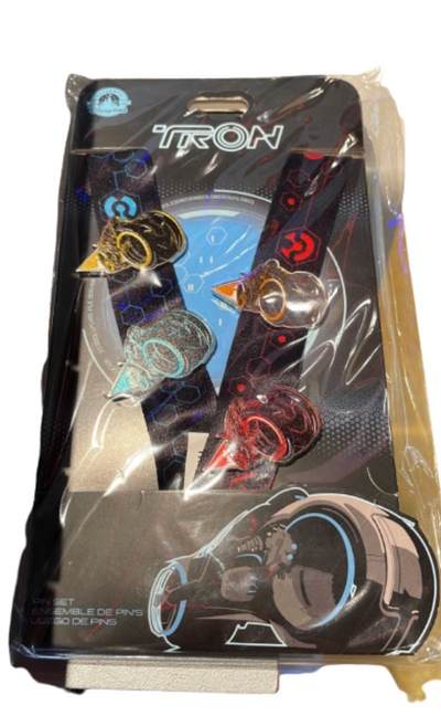 Disney Parks 2023 Tron Lightcycle Run Booster Pin Set of 4 with Lanyard New Card