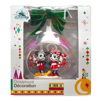 Disney Store Mickey Minnie Mouse Holiday Glass Drop Ornament 2018 Christmas New