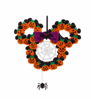 Disney Halloween Mickey Minnie Pumpkin Spider Web Wreath New with Tag