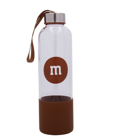 M&M's World Brown Character Water Glass Bottle with Silicone Bottom New
