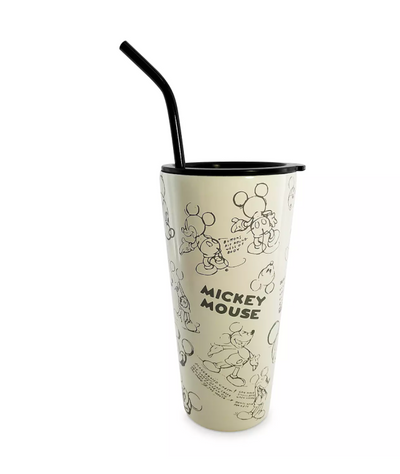 Disney Parks Mickey Sketch Art Travel Tumbler with Straw New
