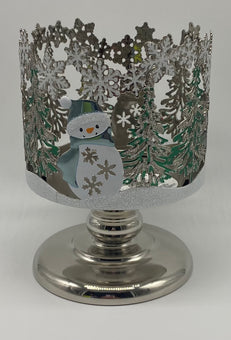 Bath and Body Works 2021 Christmas Snowman 3 Wick Pedestal Candle Holder New