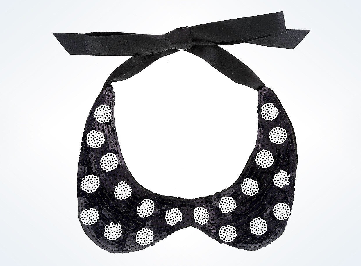 Disney ParksTails Minnie Dot Black Sequined Collar New with Tags