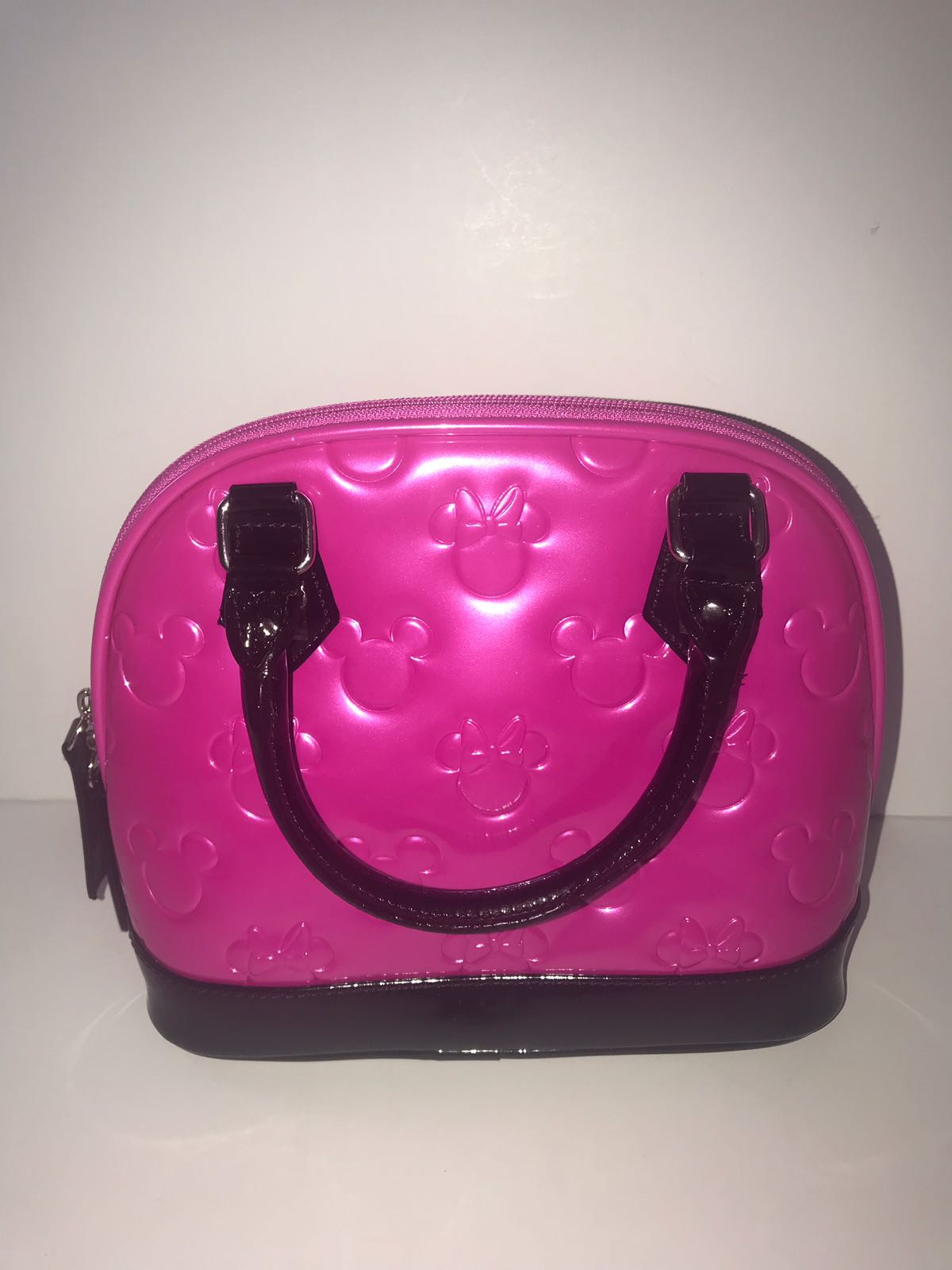 Disney Parks Shanghai Minnie & Mickey Icon Pink Metallic Handbag New with Tags