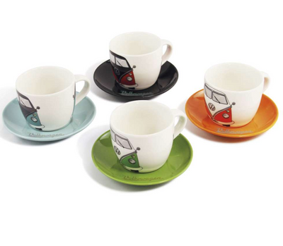 VW Volkswagen Collection T1 Bus Espresso Cup and Saucers Set of 4 New with Box