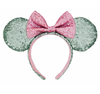 Disney Parks Sugar Rush Minnie Sequined Ear Headband Mint Green Pink New