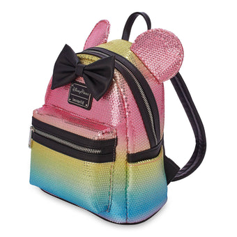 Disney Parks Minnie Mouse Sequined Mini Backpack with Bow Rainbow New with Tag