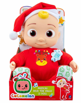 CoComelon Musical Deck The Halls JJ Plush Doll Roto with Santa Hat Plush Singing
