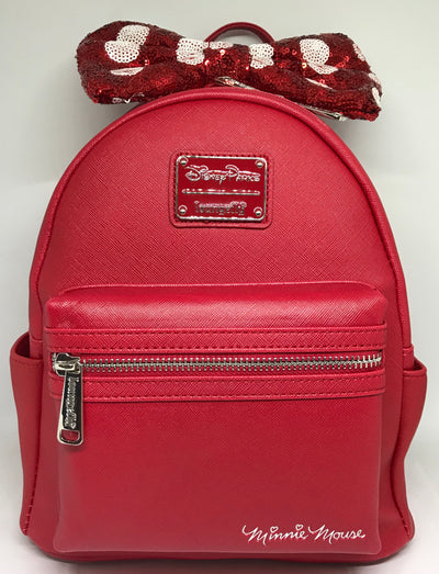 Disney Parks Minnie Mouse Red Polka Dot Sequined Bow Mini Backpack New with Tags