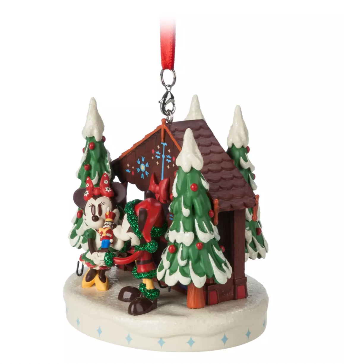 Disney Sketchbook Mickey Minnie Wood Cabin Christmas Ornament New