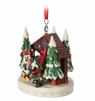Disney Sketchbook Mickey Minnie Wood Cabin Christmas Ornament New
