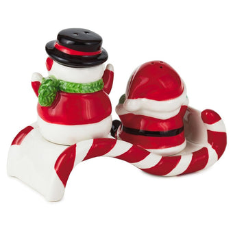 Hallmark Nostalgic Santa Snowman Sledding Salt Pepper Shakers Set of 2 New