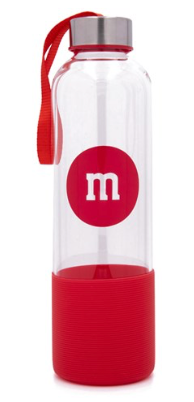 M&M's World Red Character Water Glass Bottle with Silicone Bottom New