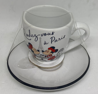 Disney Epcot France Mickey Minnie Rendezvous a Paris Espresso Mug and Saucer New
