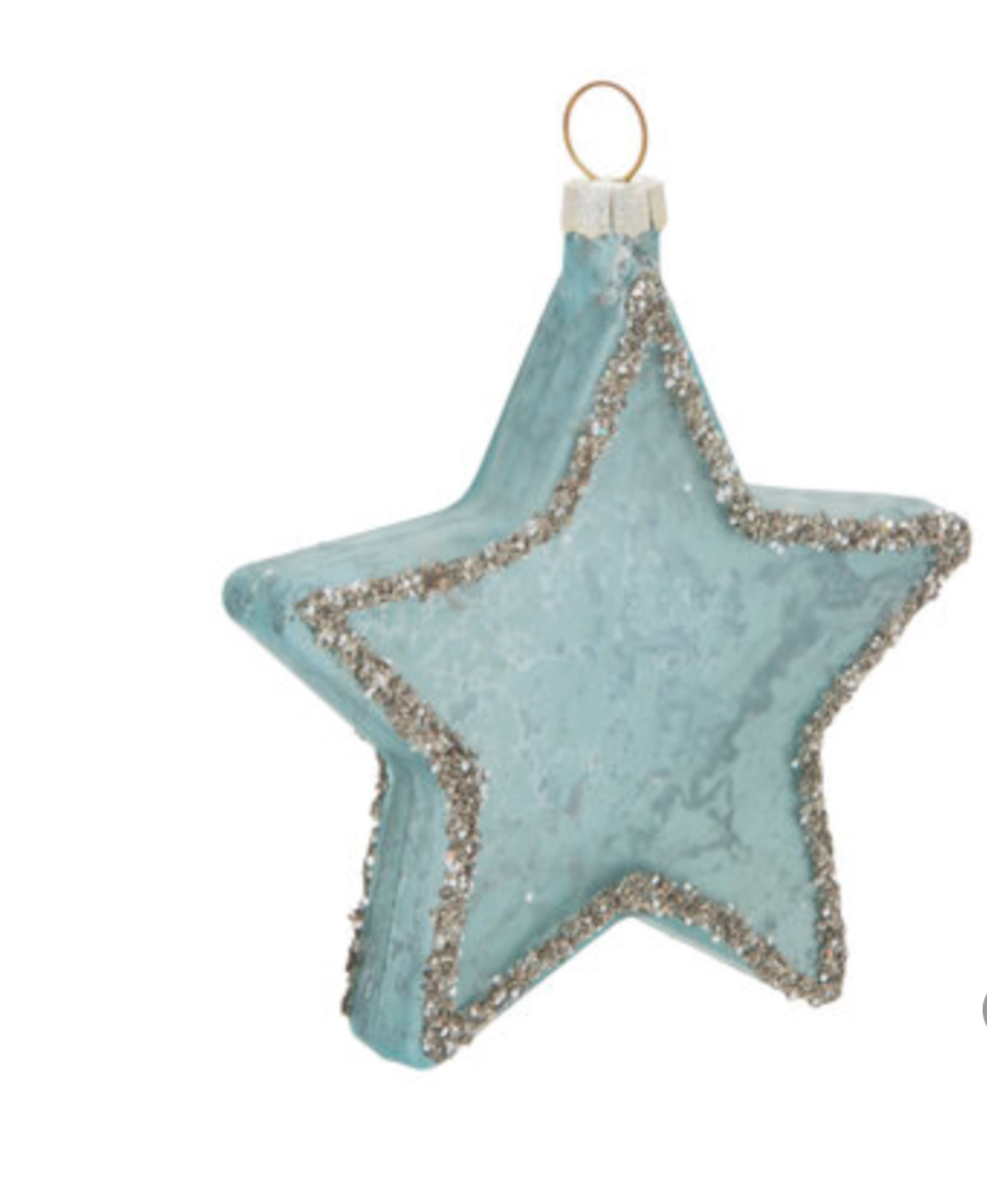 Robert Stanley Blue Glitter Star Glass Christmas Ornament New with Tag