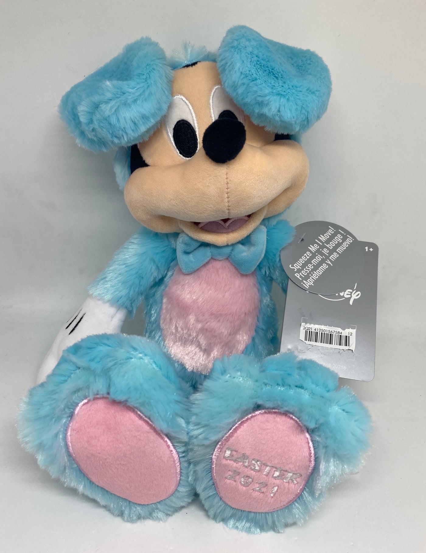 Disney 2021 Mickey Easter Bunny Plush Squeeze Me I Move New with Tag