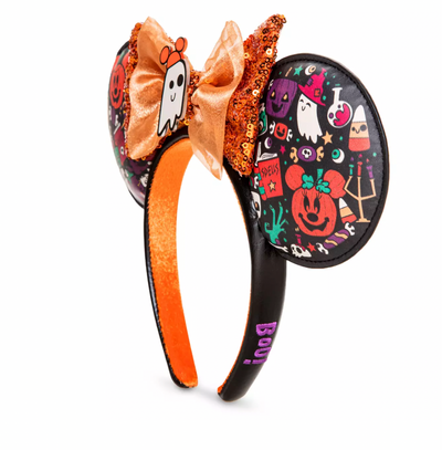 Disney Halloween Minnie Boo Glow in the Dark Ghost Ear Headband Sequined Bow New
