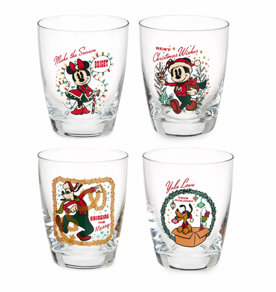 Disney Vintage Mickey and Friends Christmas Glass Tumbler Set New with Box