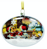 Disney Parks Santa Mickey Friends Glass Oval Snowflakes Christmas Ornament New