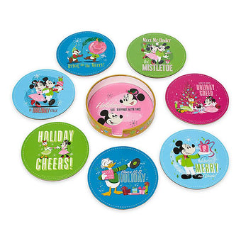 Disney Parks Mid-Century Brights Mickey and Friends Holiday Coaster Set New