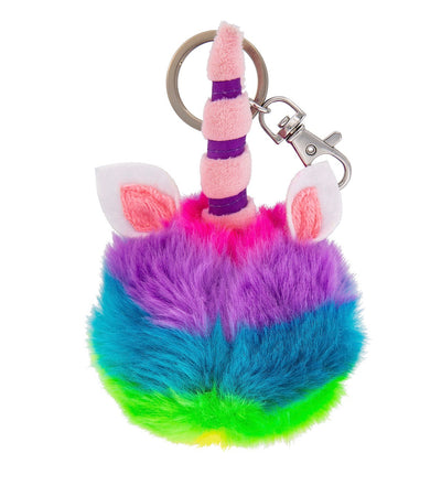Disney Parks Rainbow Unicorn Pom Pom Plush Keychain New with Tags