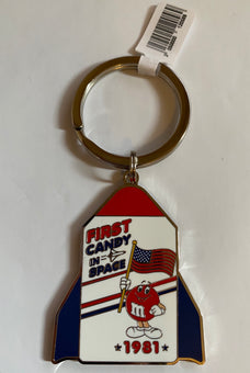 M&M's World Red Character First Candy in Space 1981 Rocket Metal Keychain New