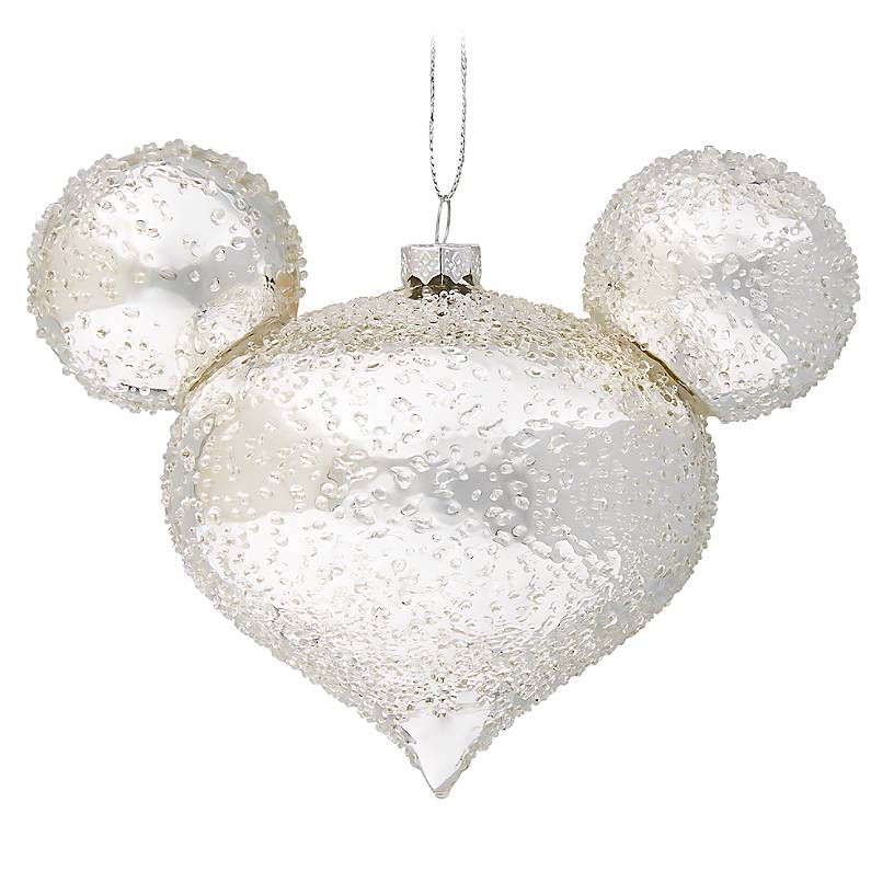 Disney Parks Mickey Mouse Icon Glass Ornament Silver Ice New with Tag