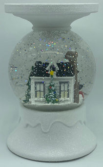 Bath and Body Works Light Up Water Globe Holiday House Pedestal 3 Wick Candle N