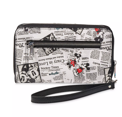 Disney Parks Mickey and Minnie Newsprint Wallet Wristlet New with Tag