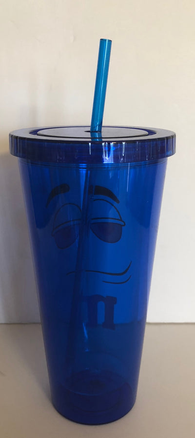 M&M's World Blue Character Big Face Tumbler with Straw New