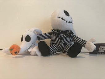 Disney The Nightmare Before Christmas Jack Skellington and Zero Plush Set New