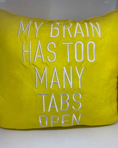 M&M's World Yellow My Brain Has Too Many Tabs Open Pillow Plush New with Tag