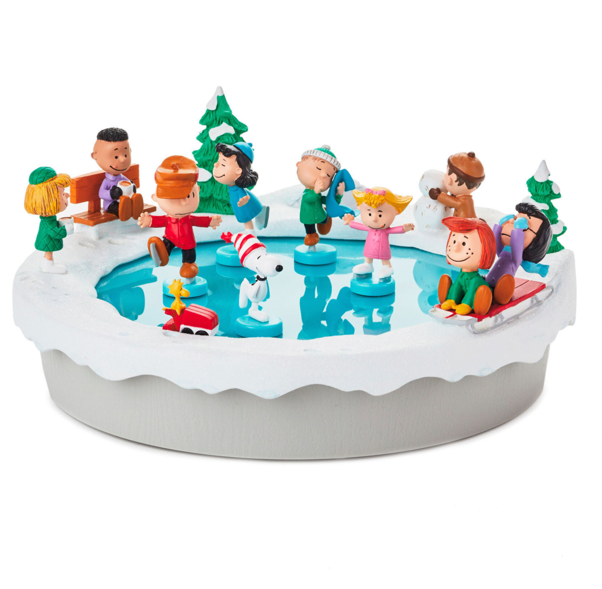 Hallmark Christmas Peanuts Gang Ice Skating Musical Tabletop Figurine New