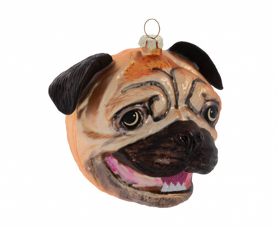 Robert Stanley 2021 Pug Head Glass Christmas Ornament New with Tag