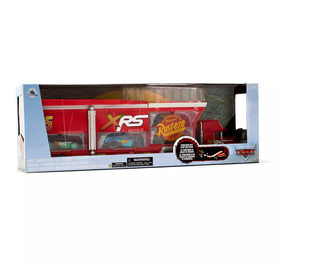 Disney Cars Lightning McQueen, Mack Carrier Stunt Race Toy Playset