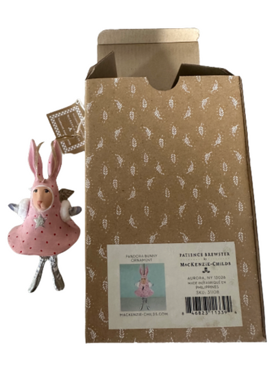 MacKenzie-Childs Patience Brewster Pandora Bunny Christmas Ornament New with Box