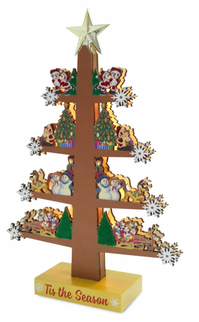 Disney Santa Mickey Mouse and Friends Wooden Light-Up Holiday Christmas Tree New