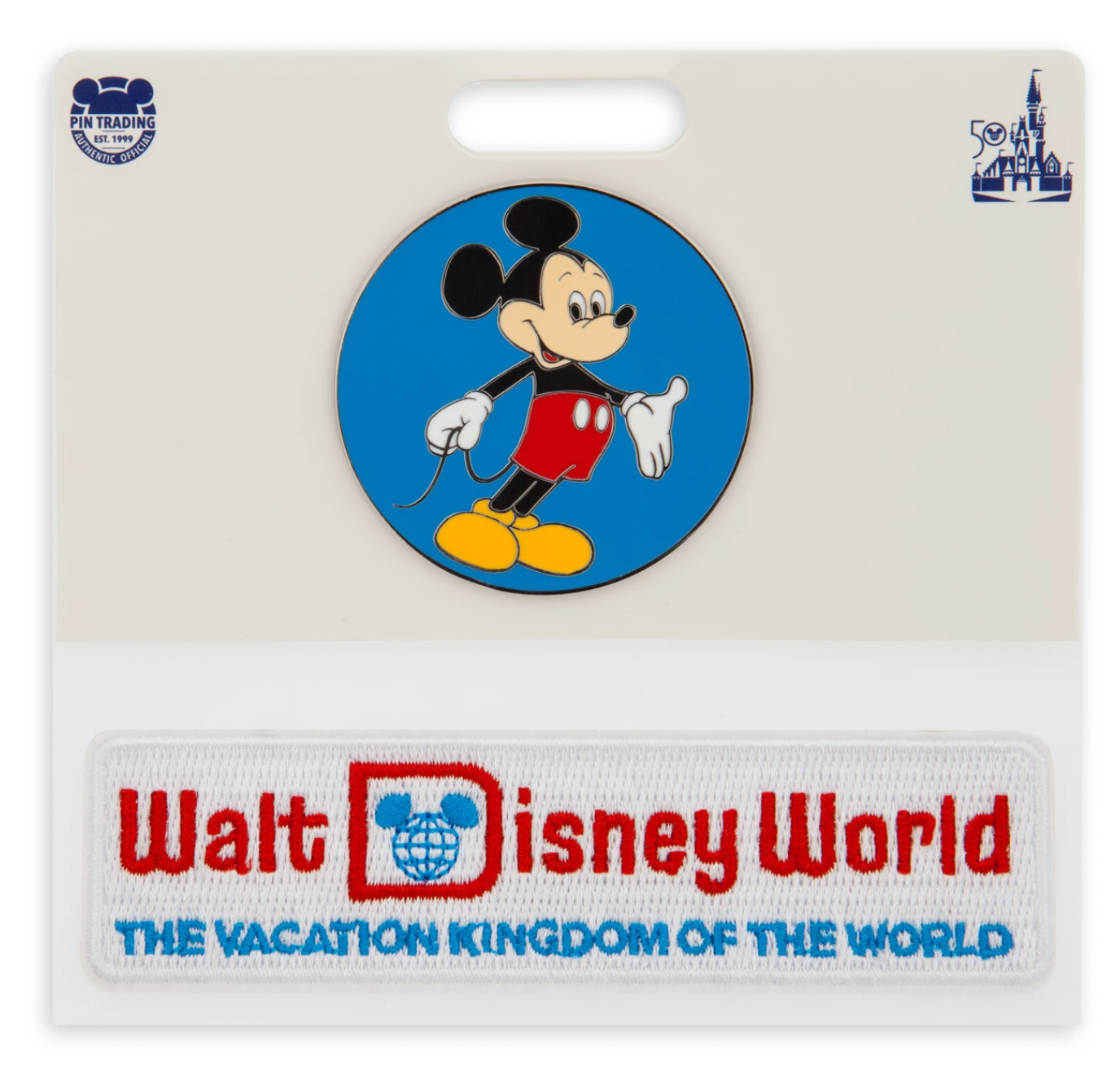 Disney Walt Disney World 50th Anniversary Mickey Mouse Pin and Patch Set New