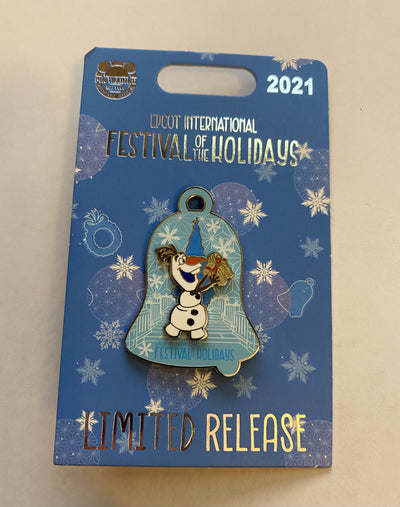 Disney Epcot Festival of Holidays 2021 Frozen Olaf Bell Limited Pin New Card