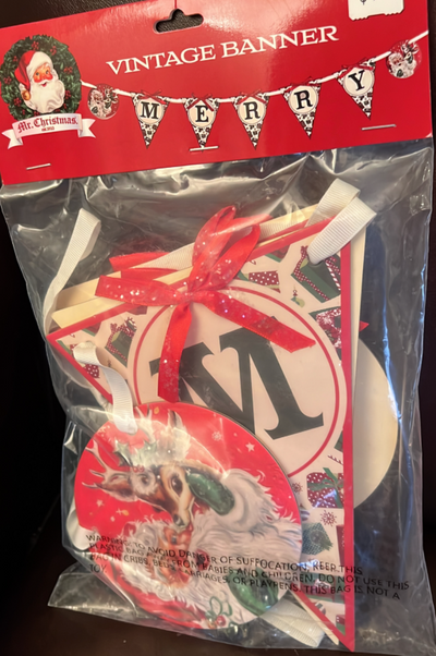 Mr. Christmas est 1933 Santa Red Vintage Banner Merry New With Tag