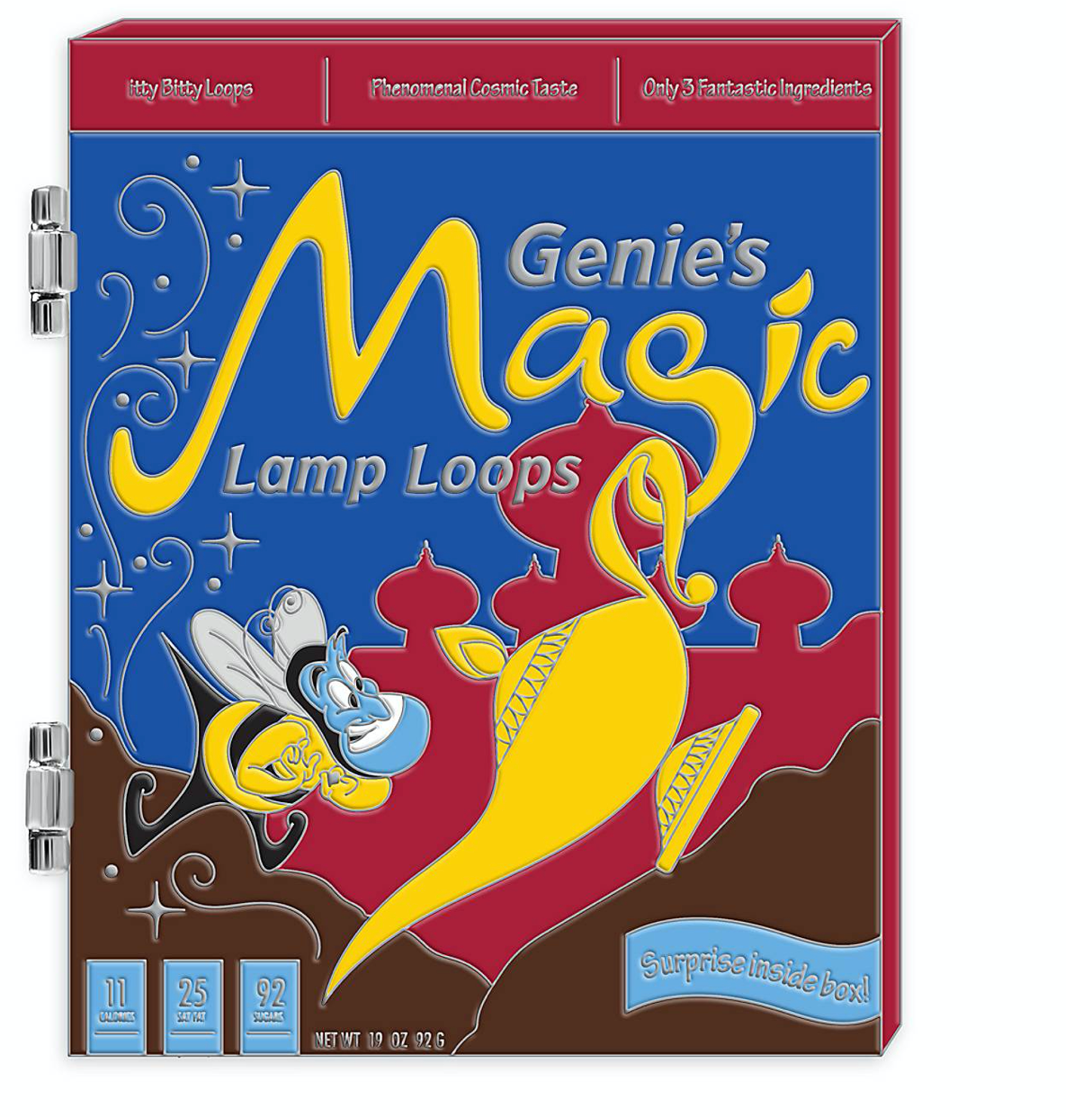 Disney Parks Genie Cereal Box Pin Aladdin Limited Edition New with Card