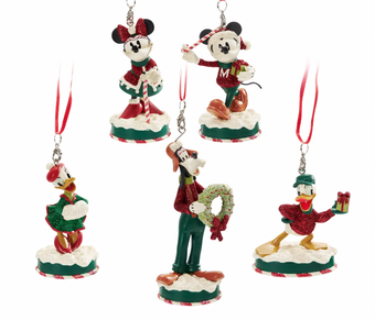 Disney Mickey and Friends Vintage Sketchbook Christmas Ornament Set New With Box