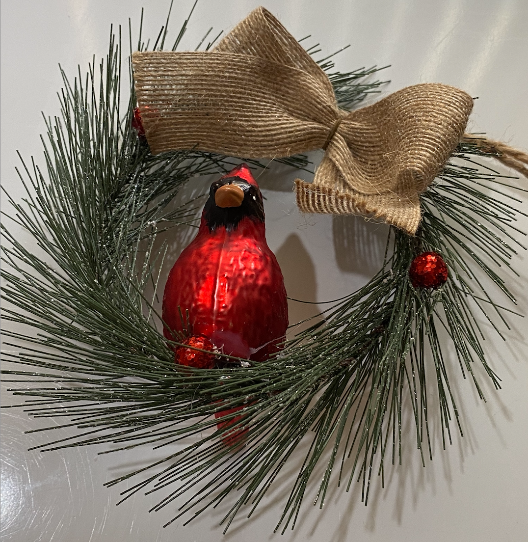 Hallmark Gretchen's Glass Cardinal Wreath Christmas Ornament New With Tag