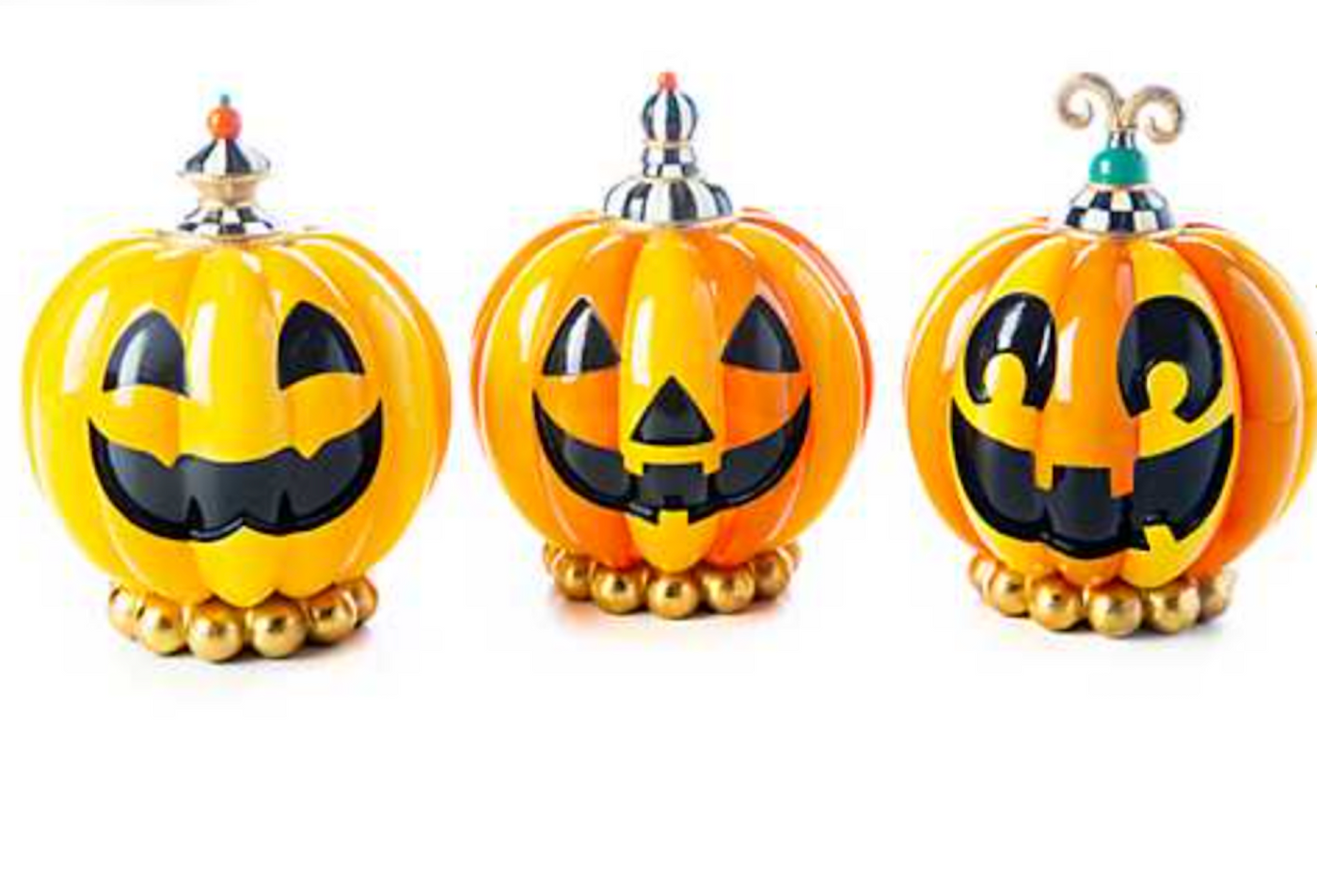 MacKenzie-Childs Halloween Happy Pumpkins Set of 3 New with Box