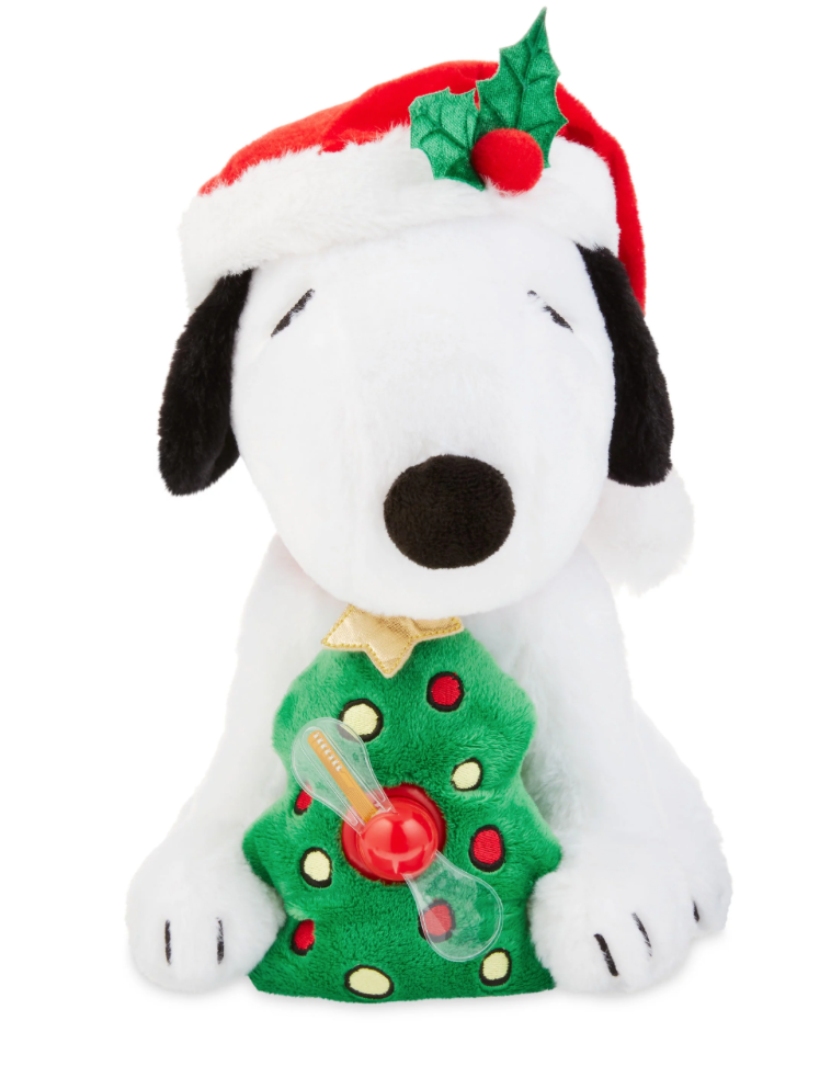 Peanuts Animated Snoopy Holding a Tree with Message Fan Plush Toy New With Tag