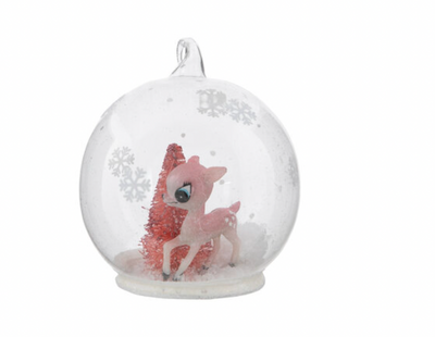 Robert Stanley 2021 Pink Deer & Tree Snow Globe Glass Christmas Ornament New Tag