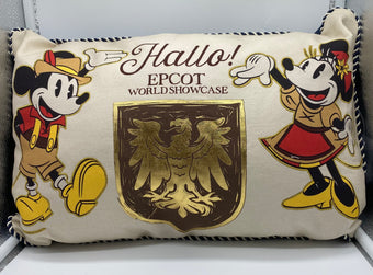 Disney Epcot Germany Pavilion Mickey and Minnie Hallo! Throw Pillow New with Tag